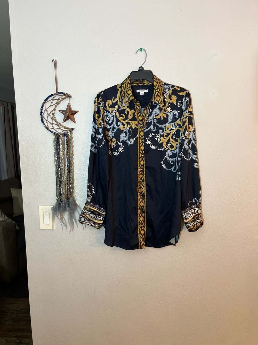 Chico's Baroque Scroll Print Button Down Shirt Size 3 (XL)